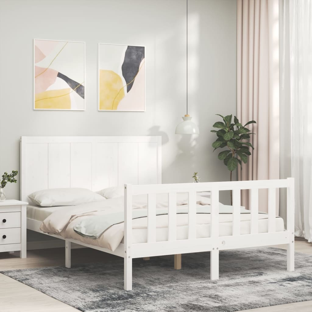 Estrutura de cama com cabeceira 140x190cm madeira maciça branco