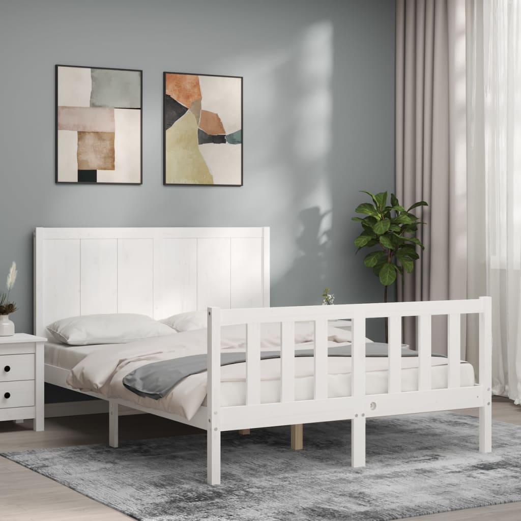 Estrutura de cama com cabeceira 140x190cm madeira maciça branco