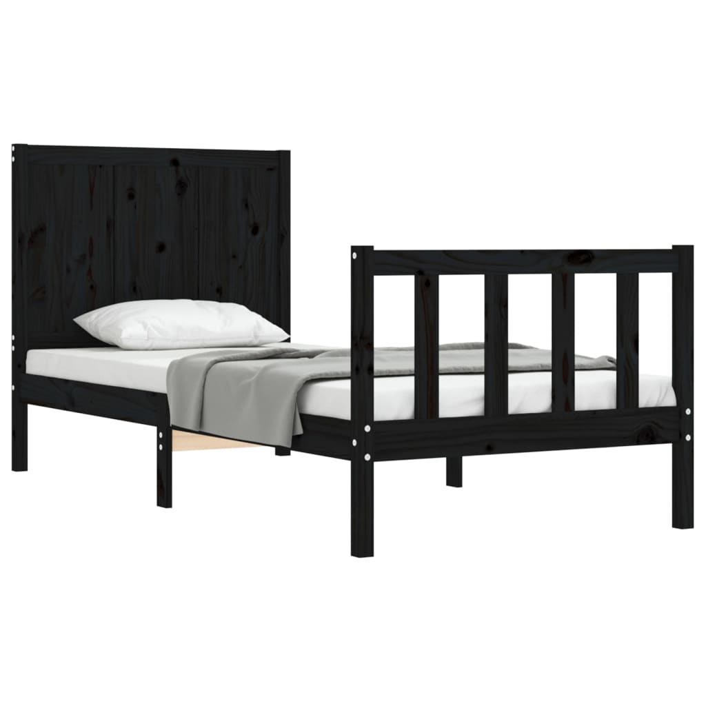 Estrutura de cama com cabeceira 90x200 cm madeira maciça preto