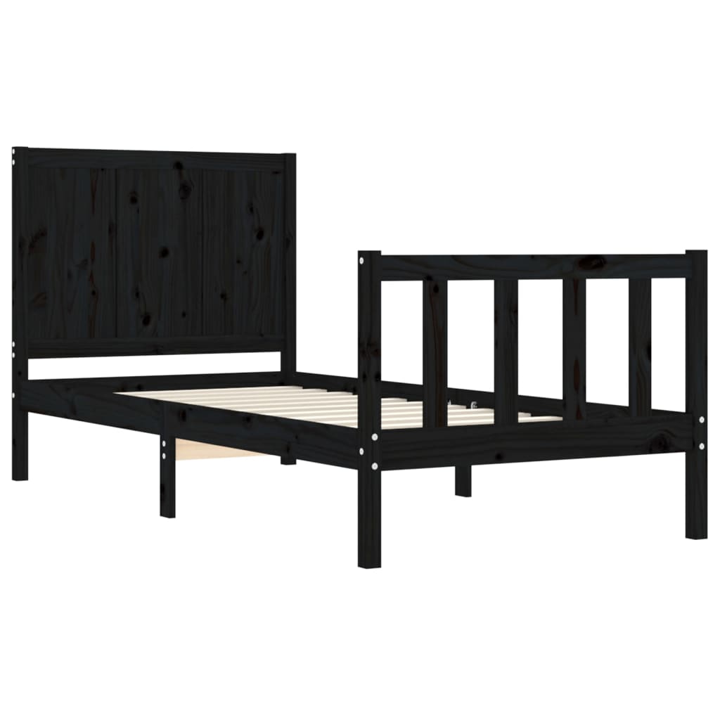 Estrutura de cama com cabeceira 90x200 cm madeira maciça preto