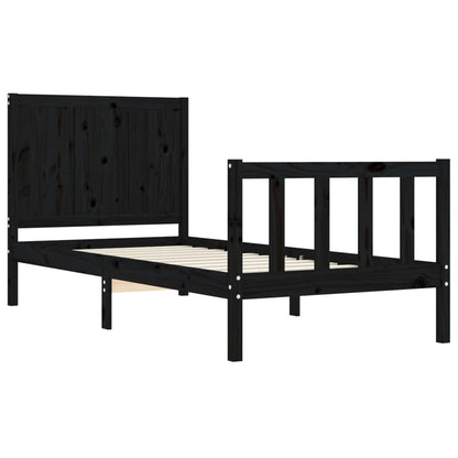 Estrutura de cama com cabeceira 90x200 cm madeira maciça preto