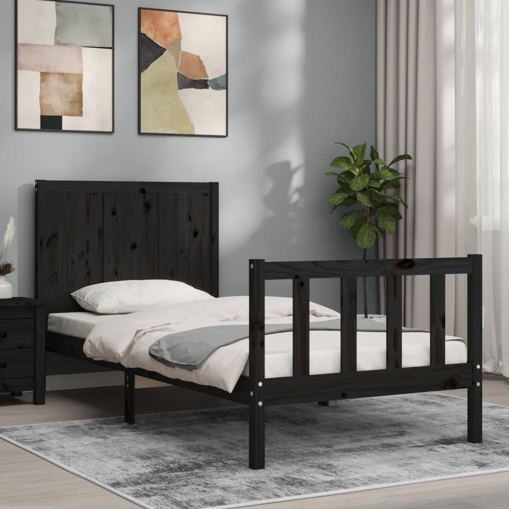 Estrutura de cama com cabeceira 90x200 cm madeira maciça preto