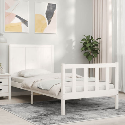 Estrutura de cama com cabeceira 100x200cm madeira maciça branco