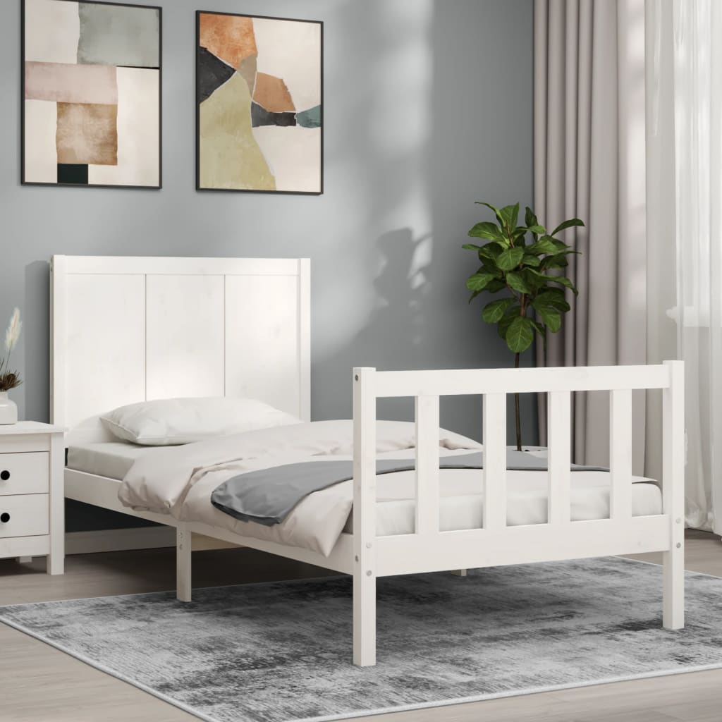 Estrutura de cama com cabeceira 100x200cm madeira maciça branco