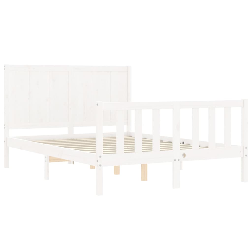 Estrutura de cama com cabeceira 140x200cm madeira maciça branco