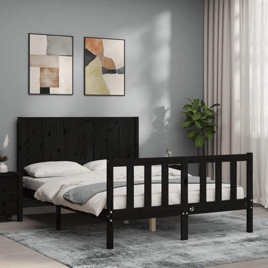 Estrutura de cama com cabeceira 140x200 cm madeira maciça preto