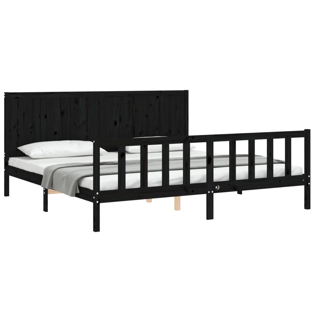 Estrutura de cama com cabeceira 200x200 cm madeira maciça preto