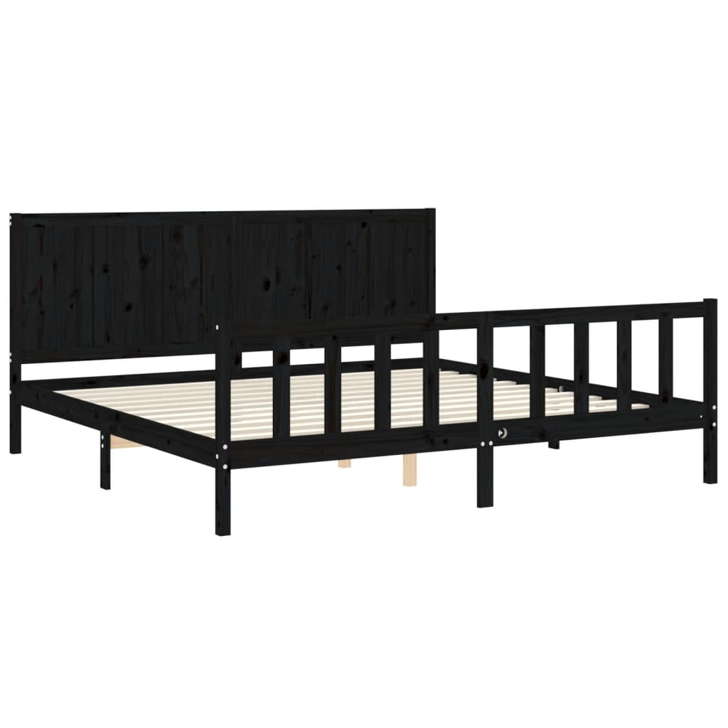 Estrutura de cama com cabeceira 200x200 cm madeira maciça preto