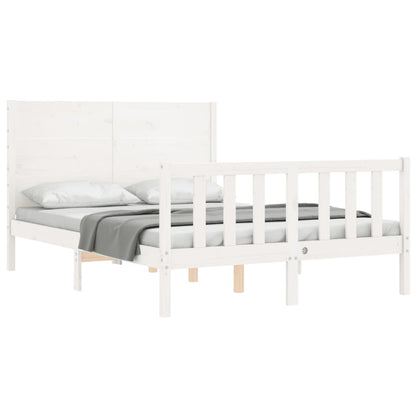 Estrutura de cama com cabeceira 140x190cm madeira maciça branco