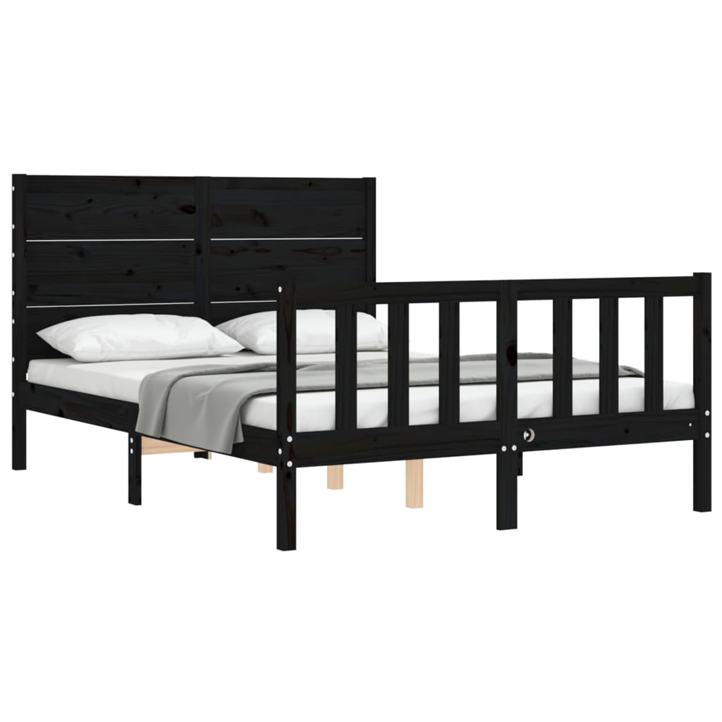 Estrutura de cama com cabeceira 140x190 cm madeira maciça preto