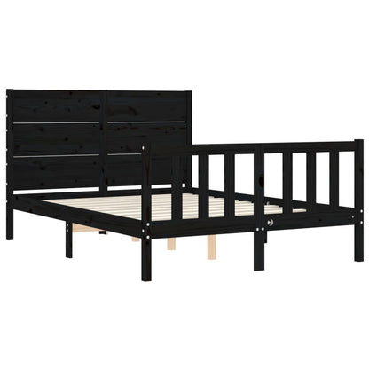 Estrutura de cama com cabeceira 140x190 cm madeira maciça preto