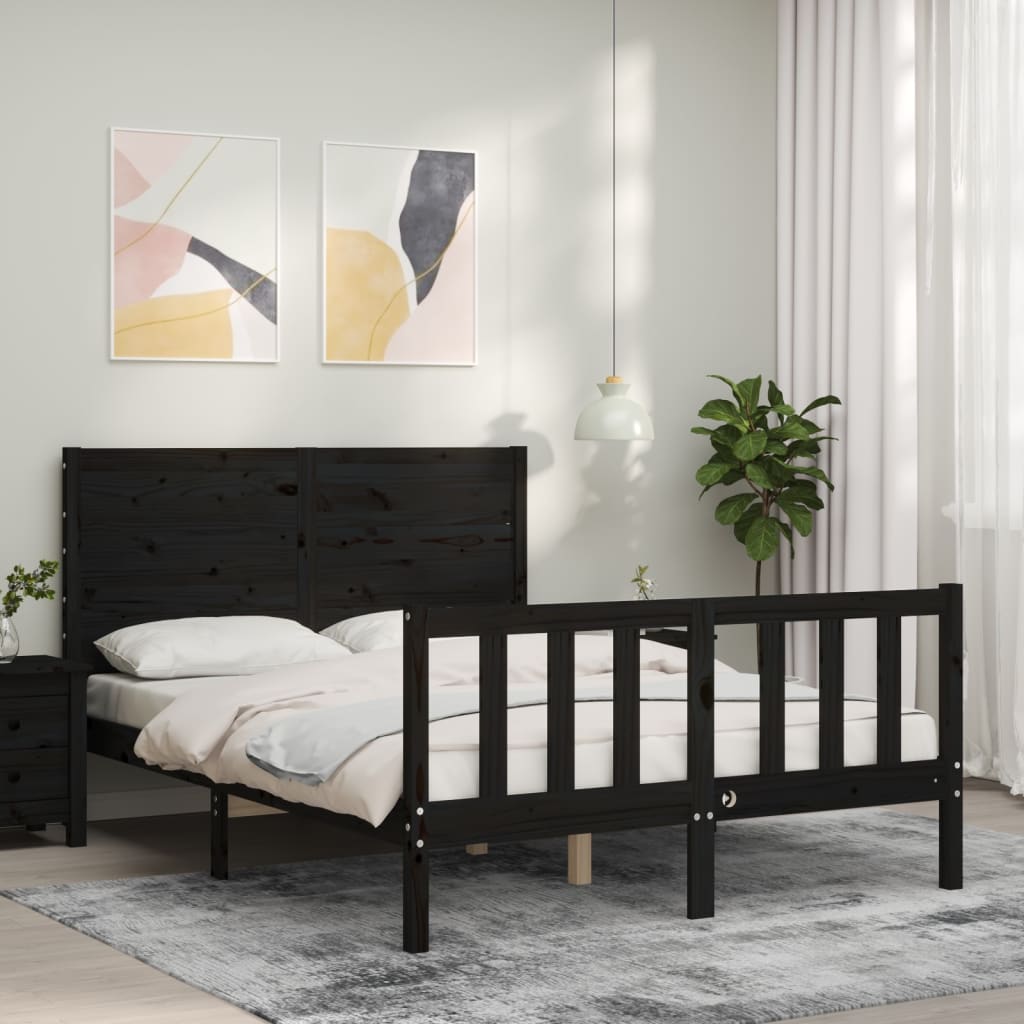 Estrutura de cama com cabeceira 140x190 cm madeira maciça preto