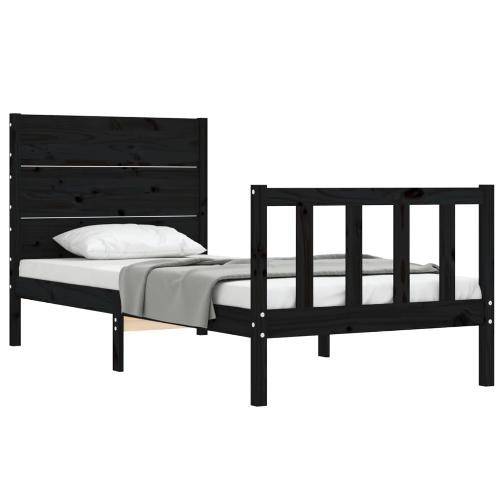 Estrutura de cama com cabeceira 90x200 cm madeira maciça preto