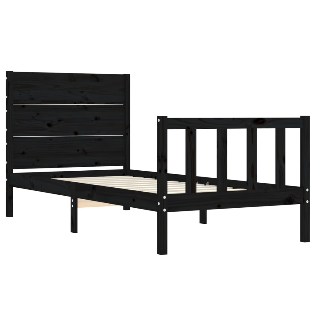 Estrutura de cama com cabeceira 90x200 cm madeira maciça preto