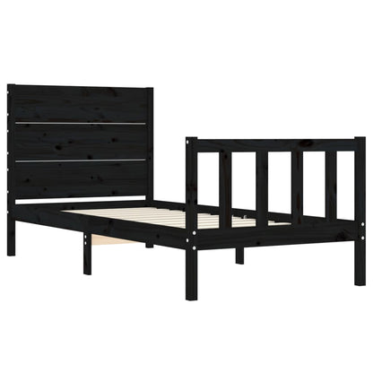 Estrutura de cama com cabeceira 90x200 cm madeira maciça preto