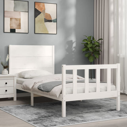 Estrutura de cama com cabeceira 100x200cm madeira maciça branco