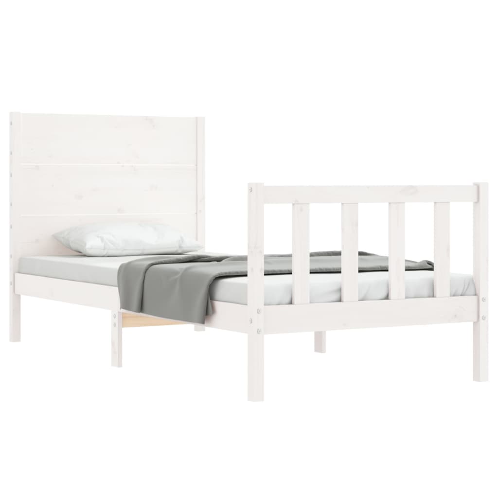 Estrutura de cama com cabeceira 100x200cm madeira maciça branco