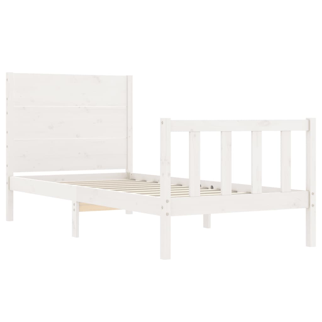 Estrutura de cama com cabeceira 100x200cm madeira maciça branco