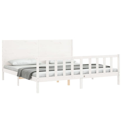 Estrutura de cama com cabeceira 200x200cm madeira maciça branco