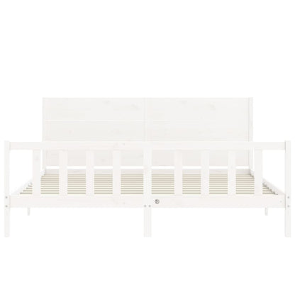 Estrutura de cama com cabeceira 200x200cm madeira maciça branco