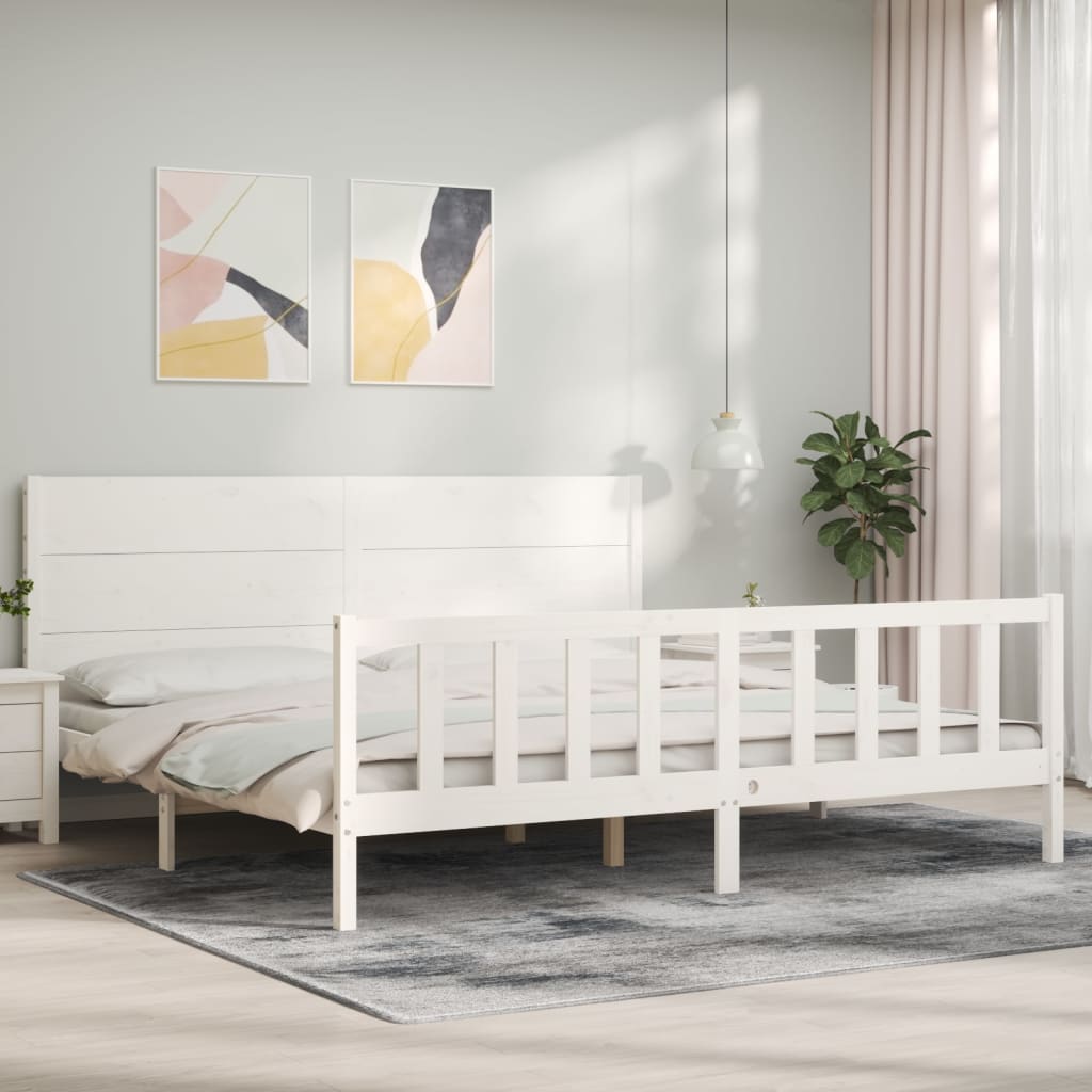 Estrutura de cama com cabeceira 200x200cm madeira maciça branco