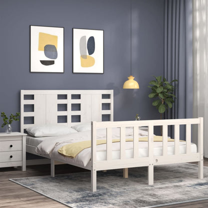 Estrutura de cama com cabeceira 140x190cm madeira maciça branco