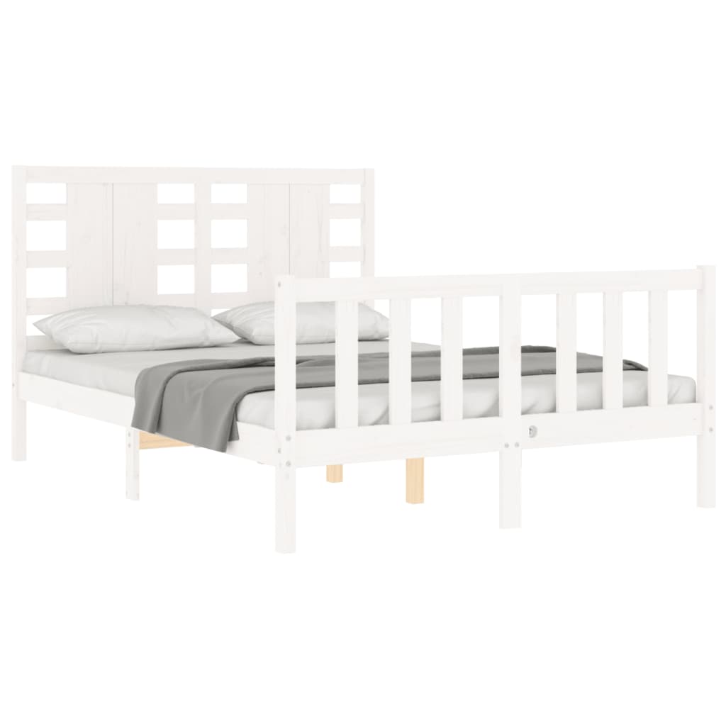 Estrutura de cama com cabeceira 140x190cm madeira maciça branco