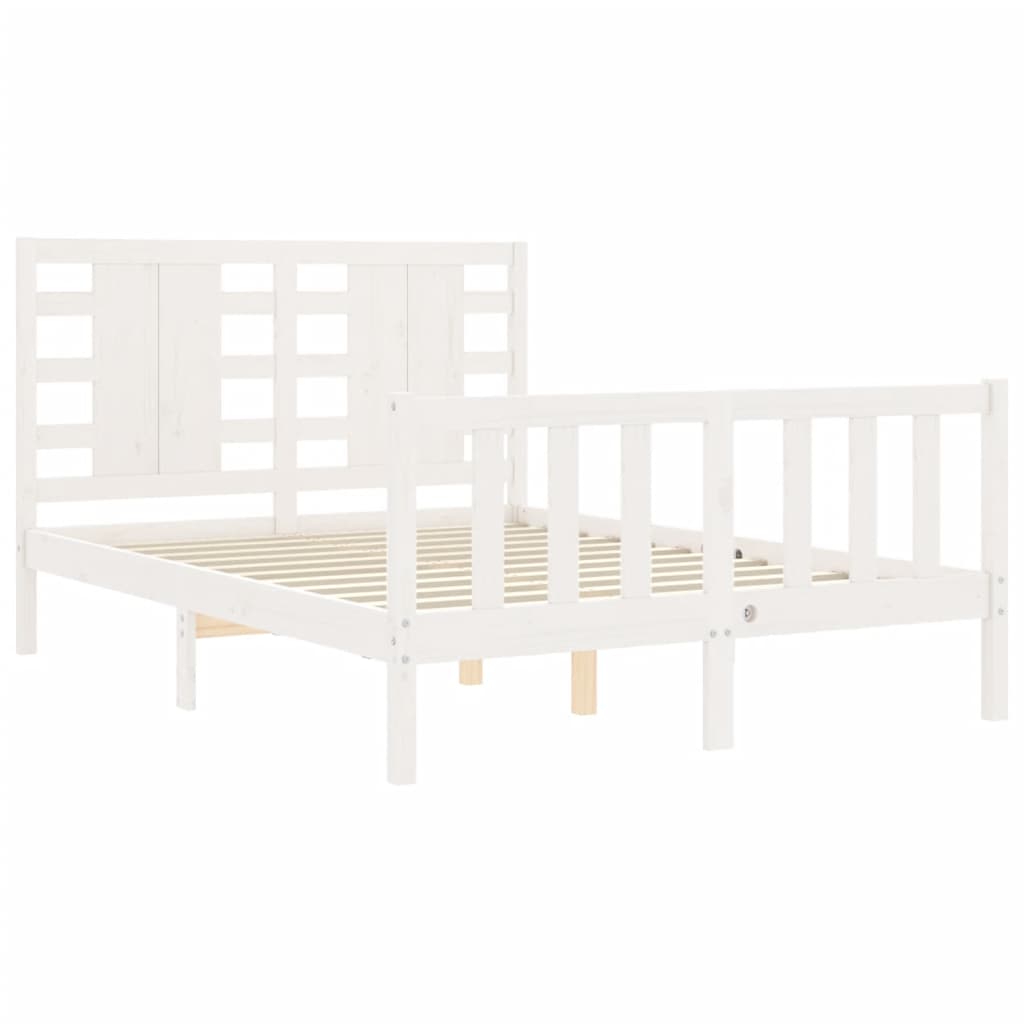 Estrutura de cama com cabeceira 140x190cm madeira maciça branco