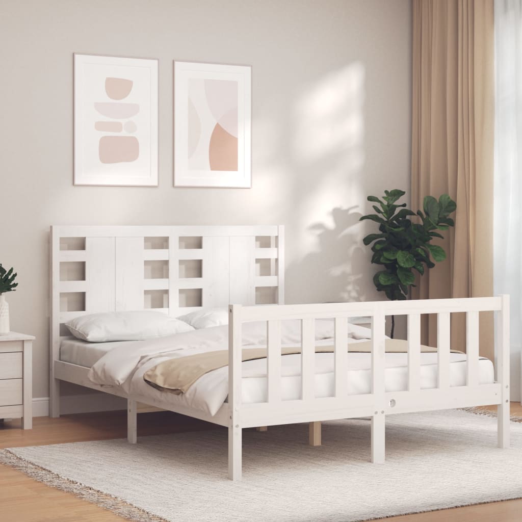 Estrutura de cama com cabeceira 140x190cm madeira maciça branco