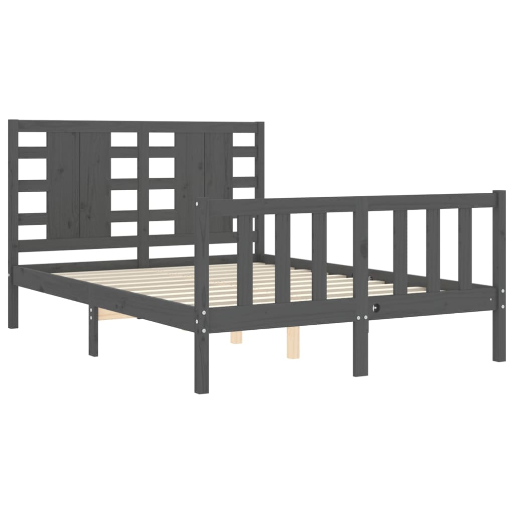 Estrutura de cama com cabeceira 140x190 cm madeira maciça cinza