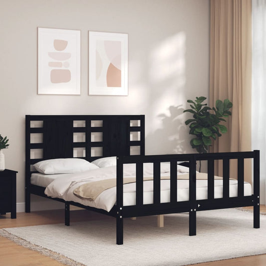 Estrutura de cama com cabeceira 140x190 cm madeira maciça preto