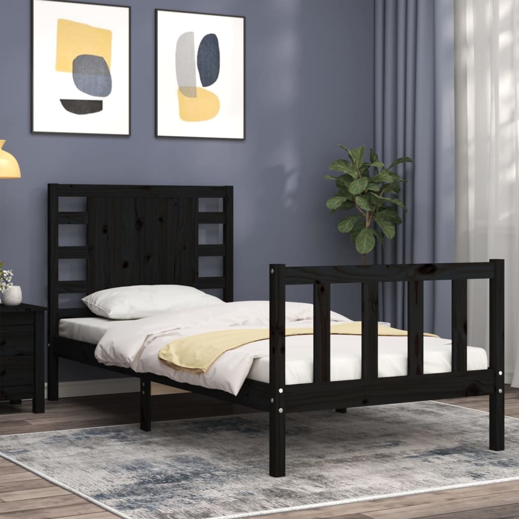 Estrutura de cama com cabeceira 90x200 cm madeira maciça preto