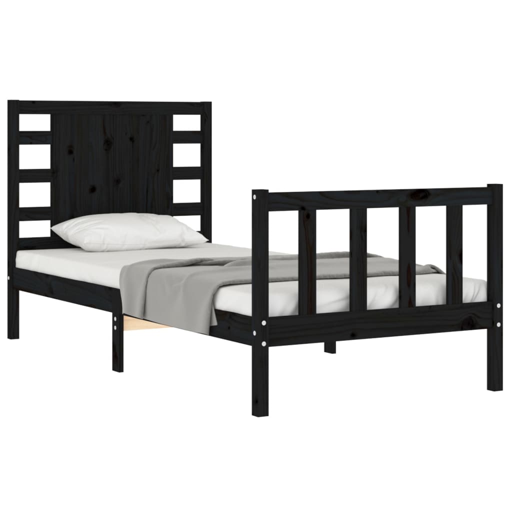 Estrutura de cama com cabeceira 90x200 cm madeira maciça preto