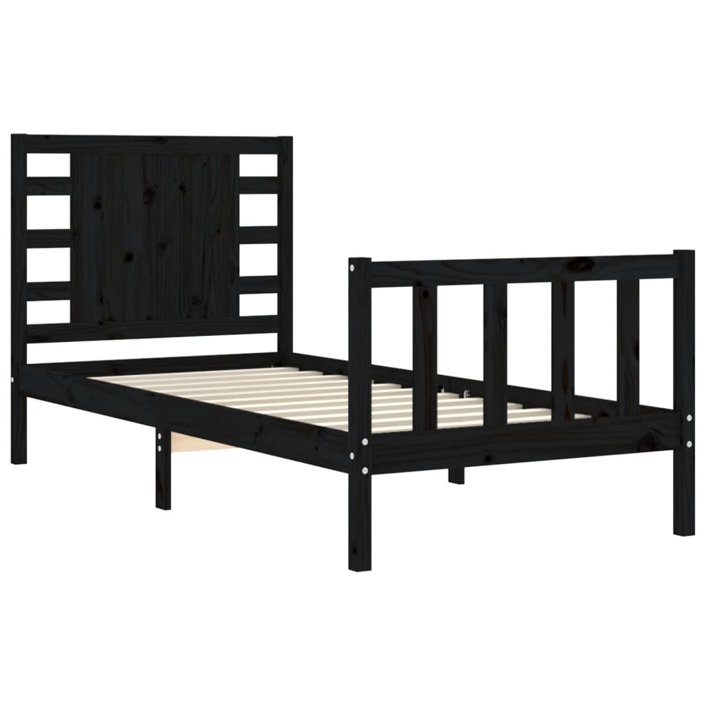 Estrutura de cama com cabeceira 90x200 cm madeira maciça preto