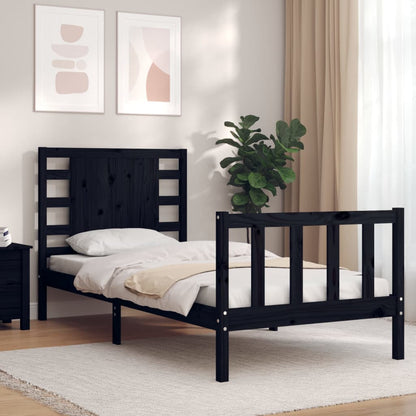 Estrutura de cama com cabeceira 90x200 cm madeira maciça preto