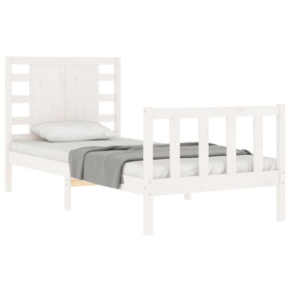 Estrutura de cama com cabeceira 100x200cm madeira maciça branco