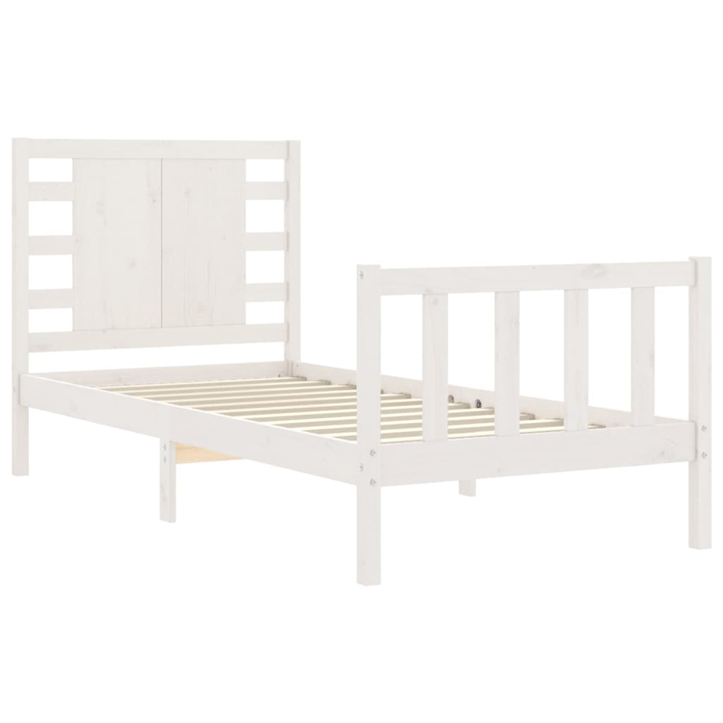 Estrutura de cama com cabeceira 100x200cm madeira maciça branco