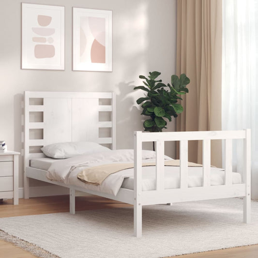 Estrutura de cama com cabeceira 100x200cm madeira maciça branco