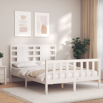 Estrutura de cama com cabeceira 120x200cm madeira maciça branco