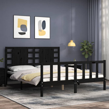 Estrutura de cama com cabeceira 160x200 cm madeira maciça preto