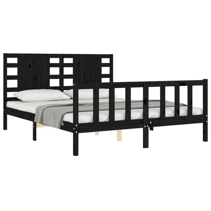 Estrutura de cama com cabeceira 160x200 cm madeira maciça preto