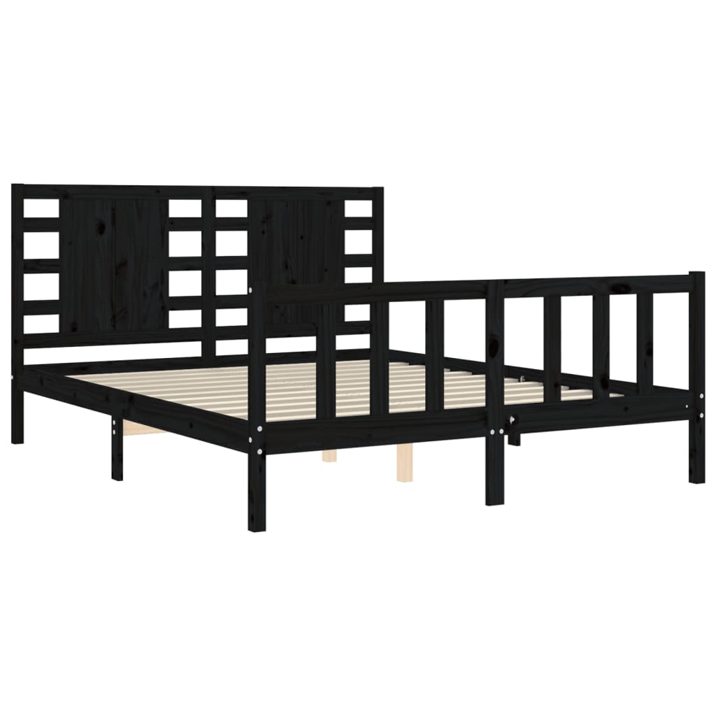 Estrutura de cama com cabeceira 160x200 cm madeira maciça preto