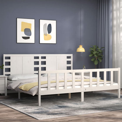 Estrutura de cama com cabeceira 200x200cm madeira maciça branco