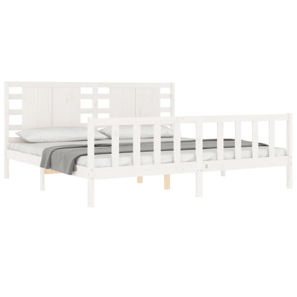 Estrutura de cama com cabeceira 200x200cm madeira maciça branco