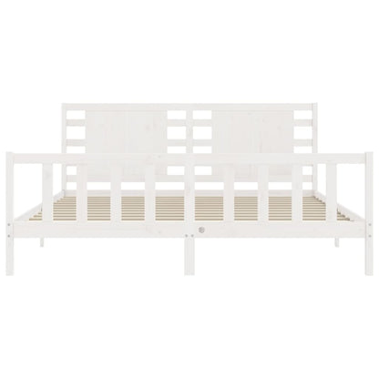 Estrutura de cama com cabeceira 200x200cm madeira maciça branco