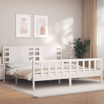 Estrutura de cama com cabeceira 200x200cm madeira maciça branco