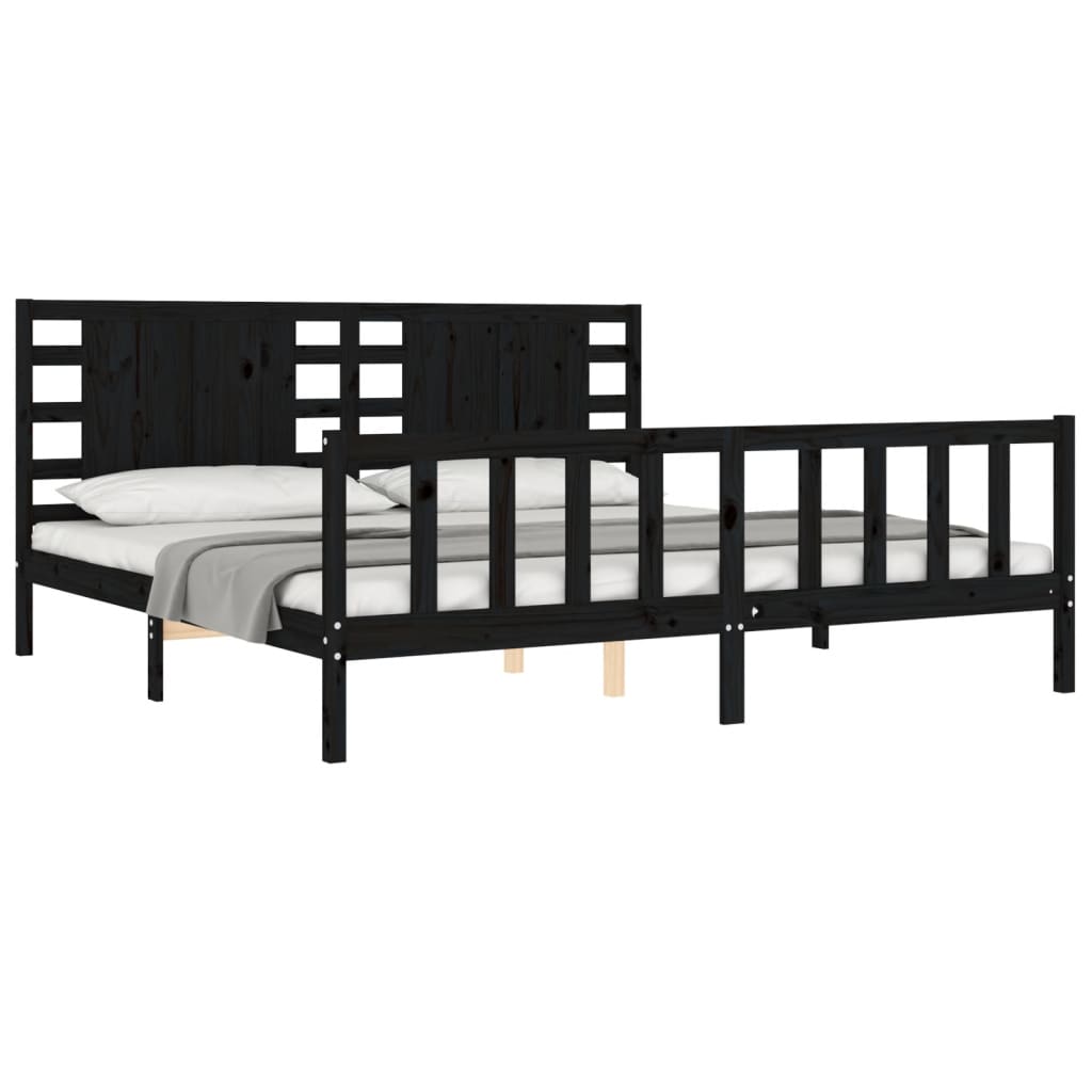 Estrutura de cama com cabeceira 200x200 cm madeira maciça preto