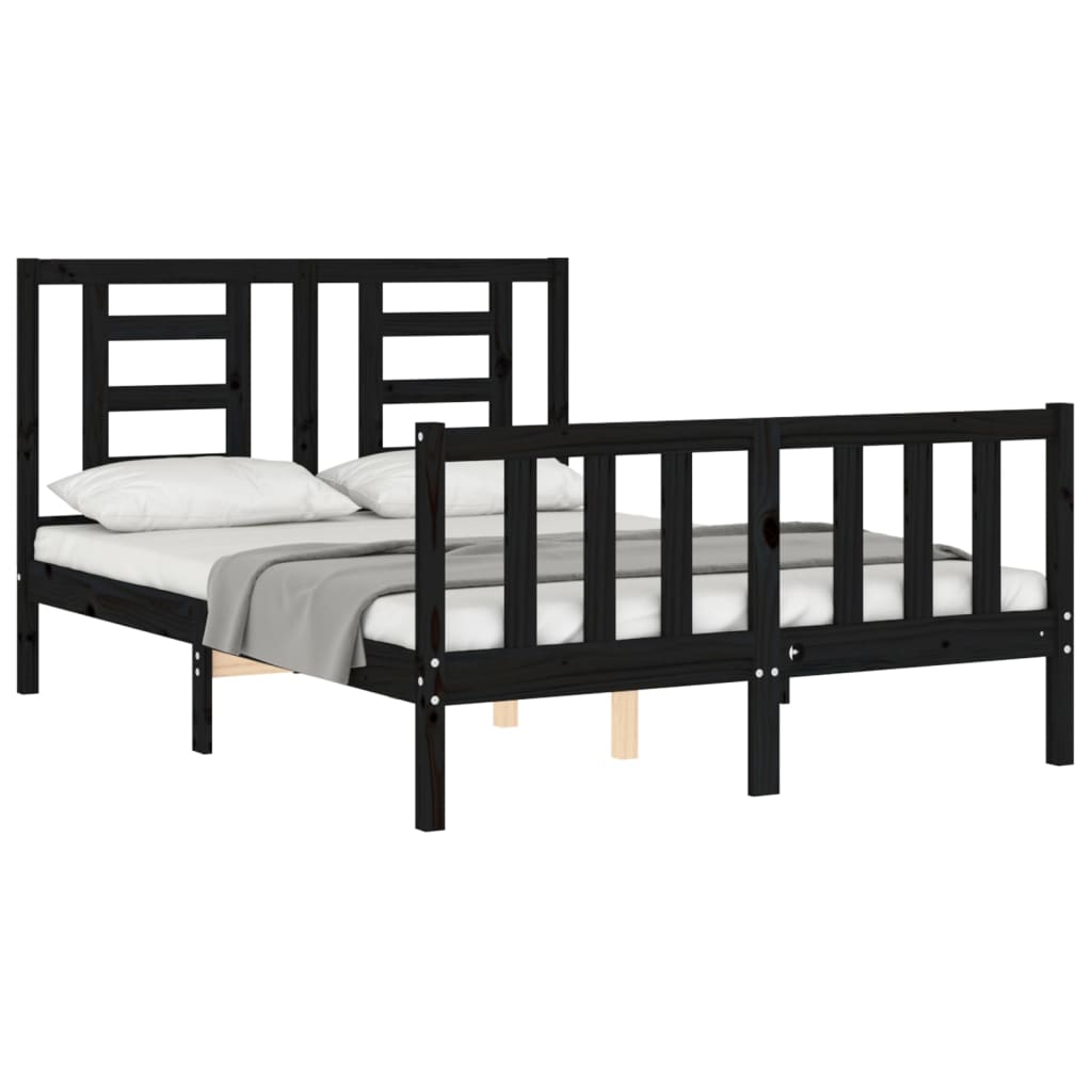 Estrutura de cama com cabeceira 140x190 cm madeira maciça preto