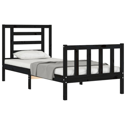 Estrutura de cama com cabeceira 90x200 cm madeira maciça preto