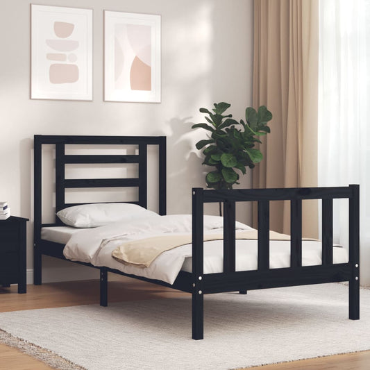 Estrutura de cama com cabeceira 90x200 cm madeira maciça preto